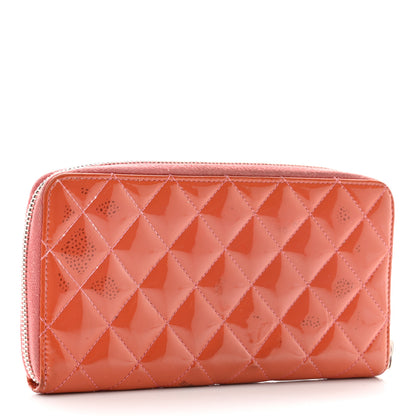 Chanel Patent Quilted Brilliant Zip Around Wallet Coral 3 of 13