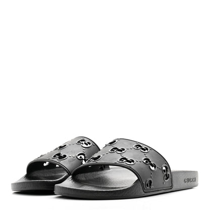Gucci Rubber GG Monogram Perforated Womens Slide Sandals 40 Black 3 of 10
