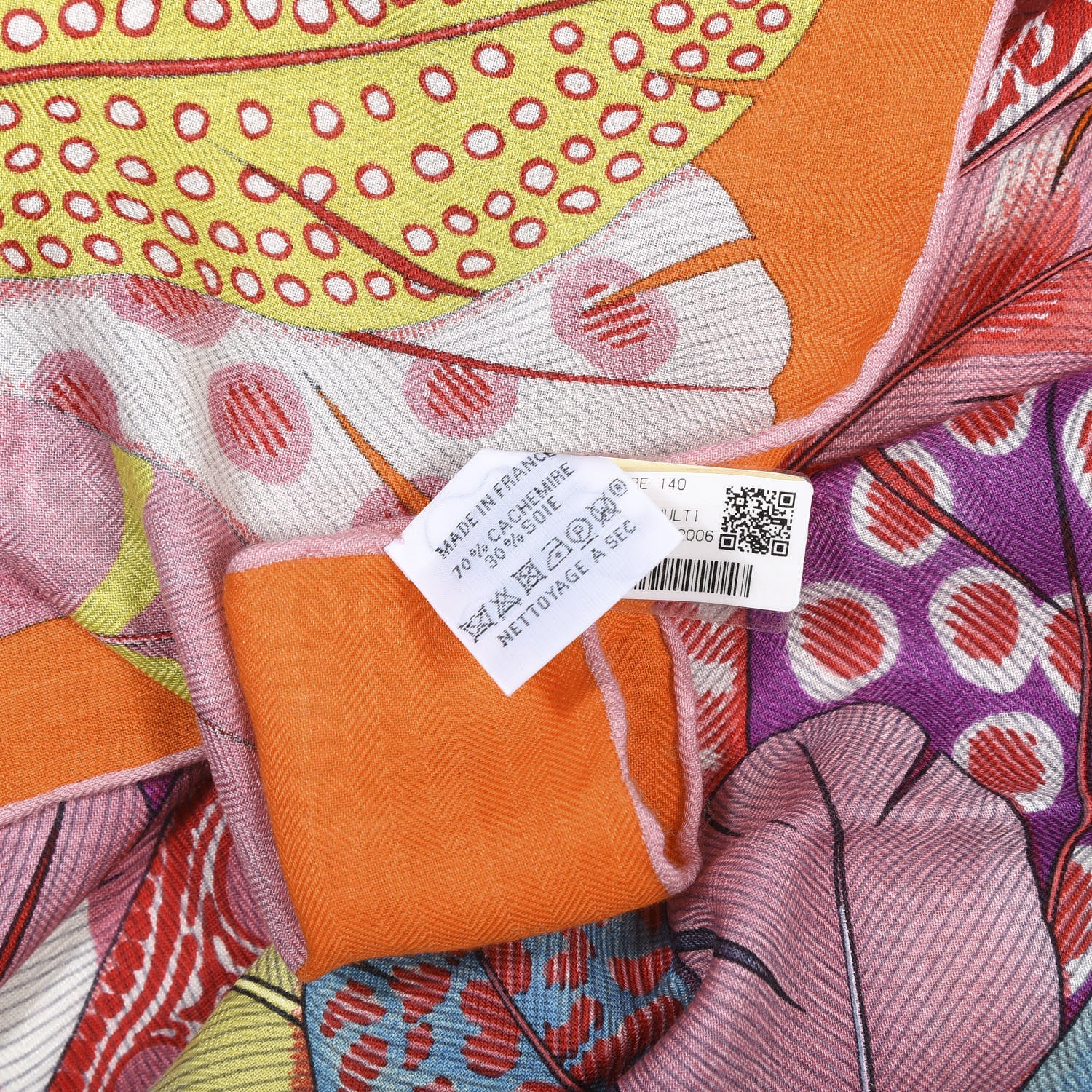 Hermes Cashmere Silk Plumes En Fete Shawl 140 Orange Mauve Multicolor 5 of 5