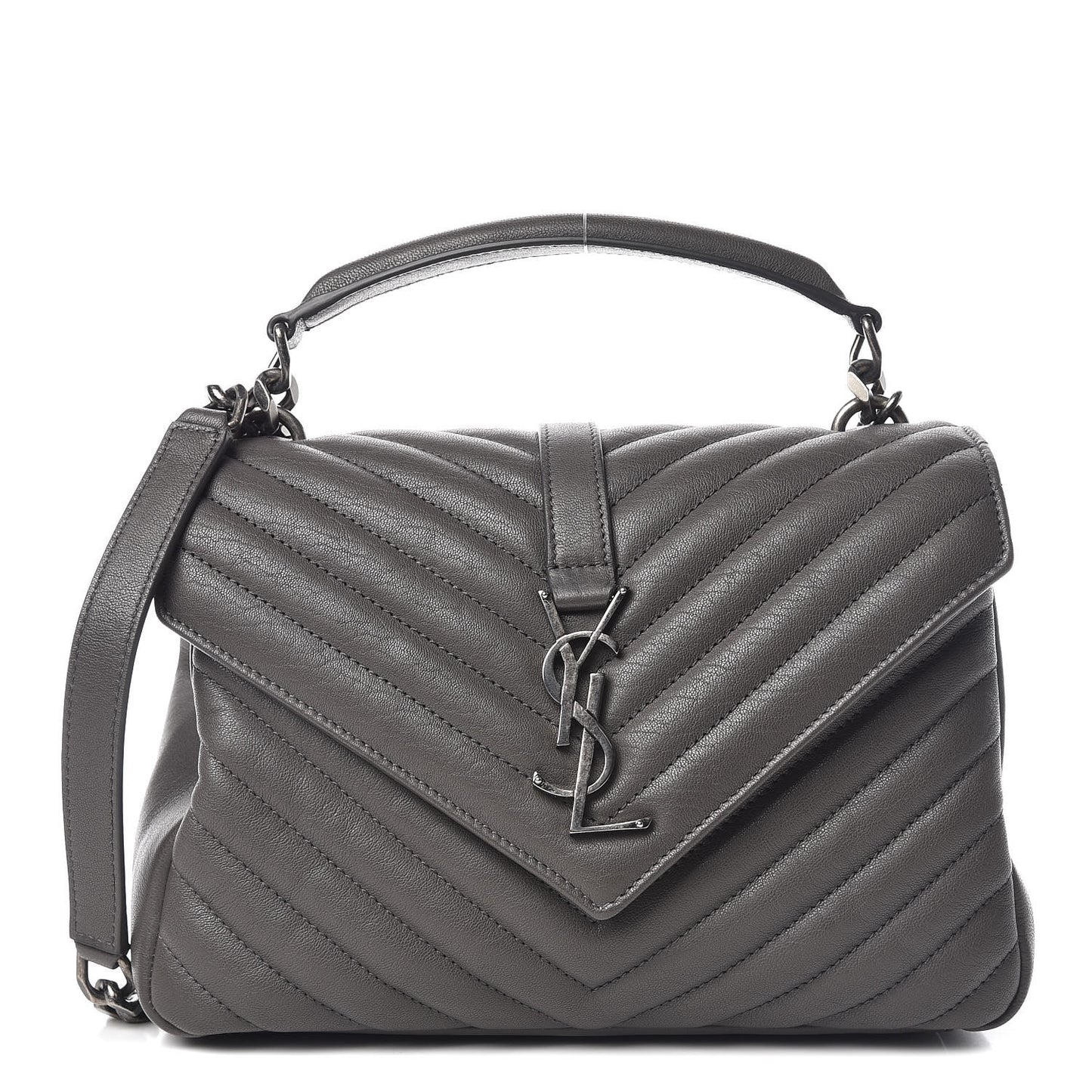 Sheepskin Matelasse Chevron Monogram Medium College Bag Asphalt