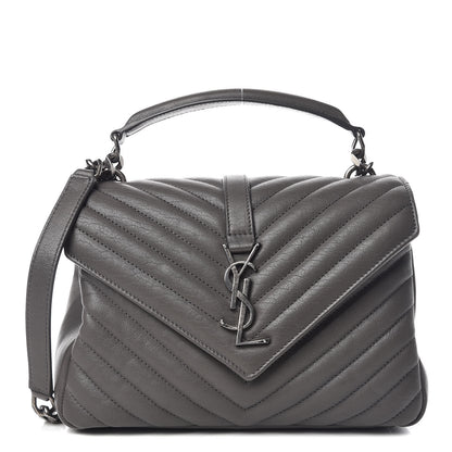 Saint Laurent Sheepskin Matelasse Chevron Monogram Medium College Bag Asphalt 1 of 10