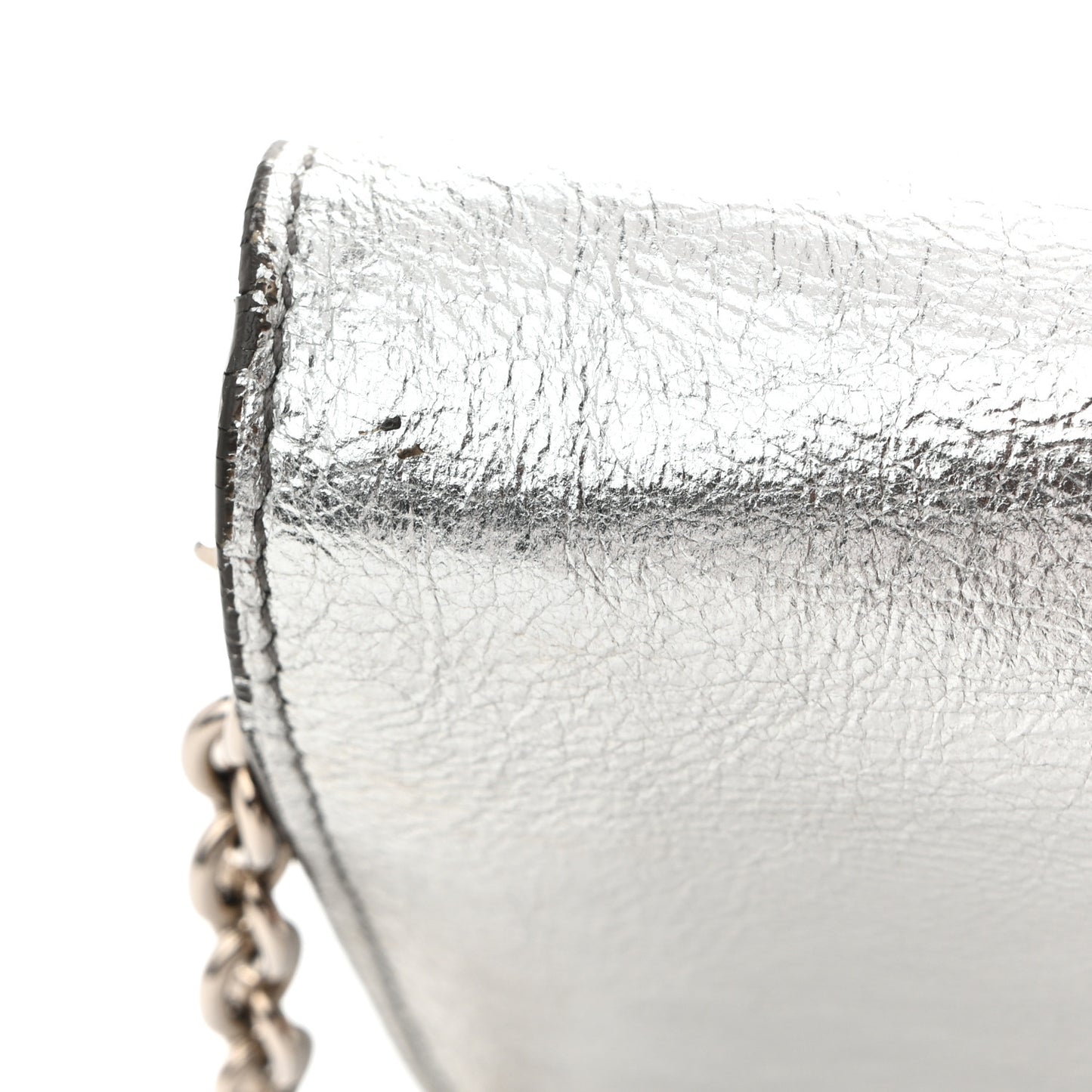 Metallic Crinkled Calfskin Belle de Jour Chain Clutch Silver