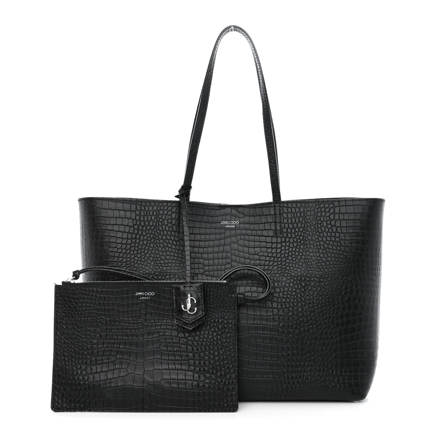 Calfskin Crocodile Embossed Nine2Five East West Tote Black