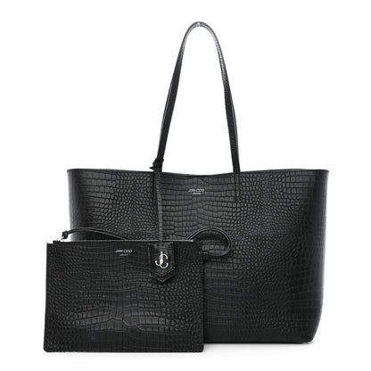Jimmy Choo Calfskin Crocodile Embossed Nine2Five East West Tote Black 1 of 15