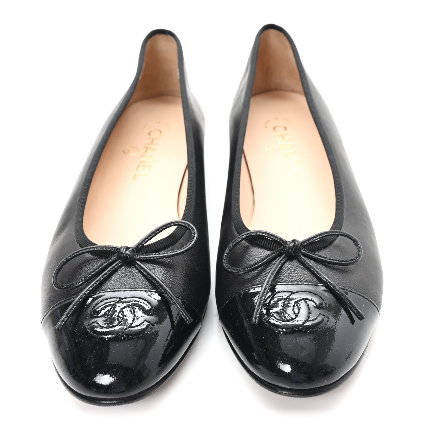 Lambskin Patent Cap Toe Ballerina Flats  39.5 Black