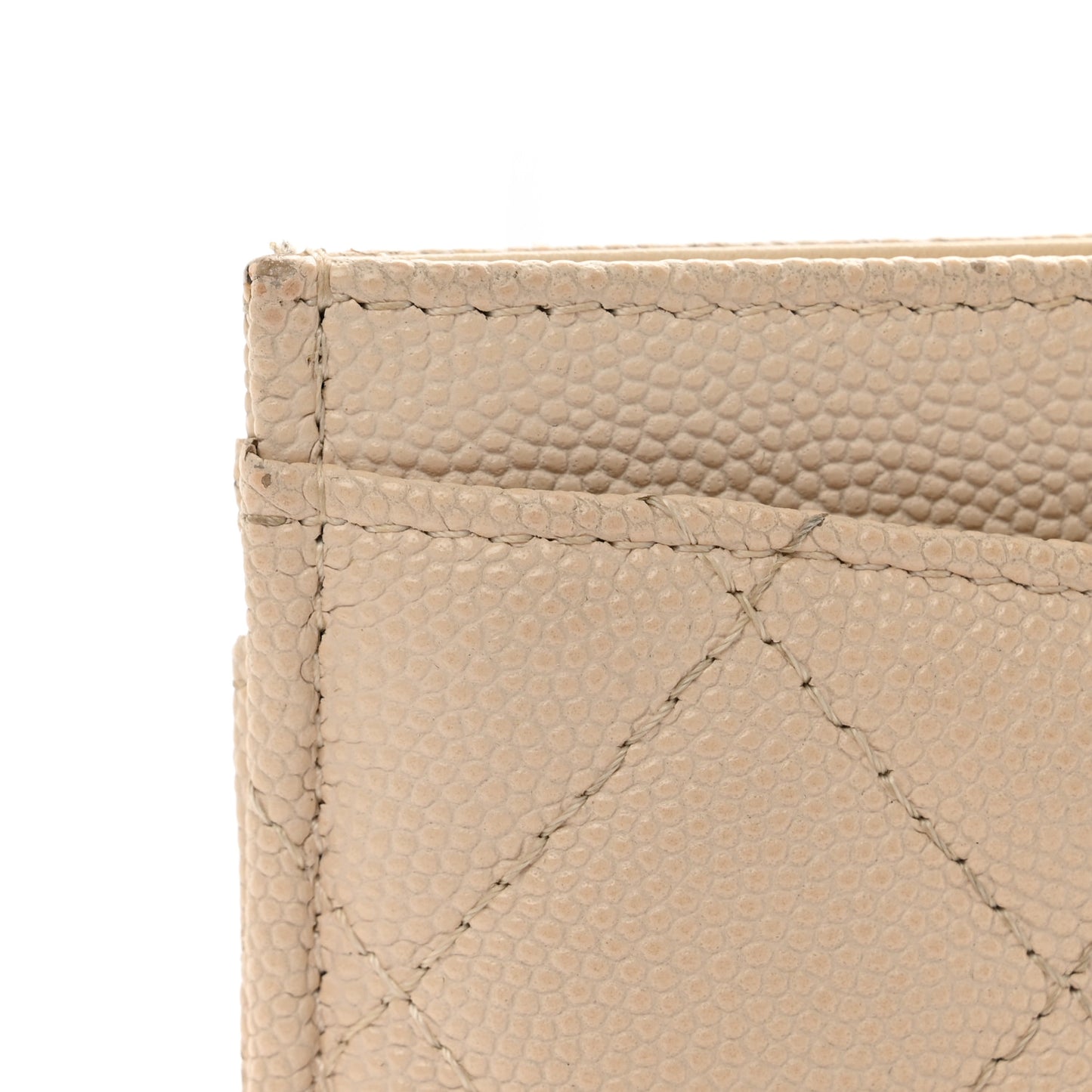 Caviar Quilted Card Holder Light Beige