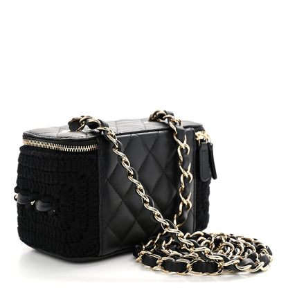 Chanel Lambskin Crochet Quilted Small Vanity Case With Chain Black 3 of 10