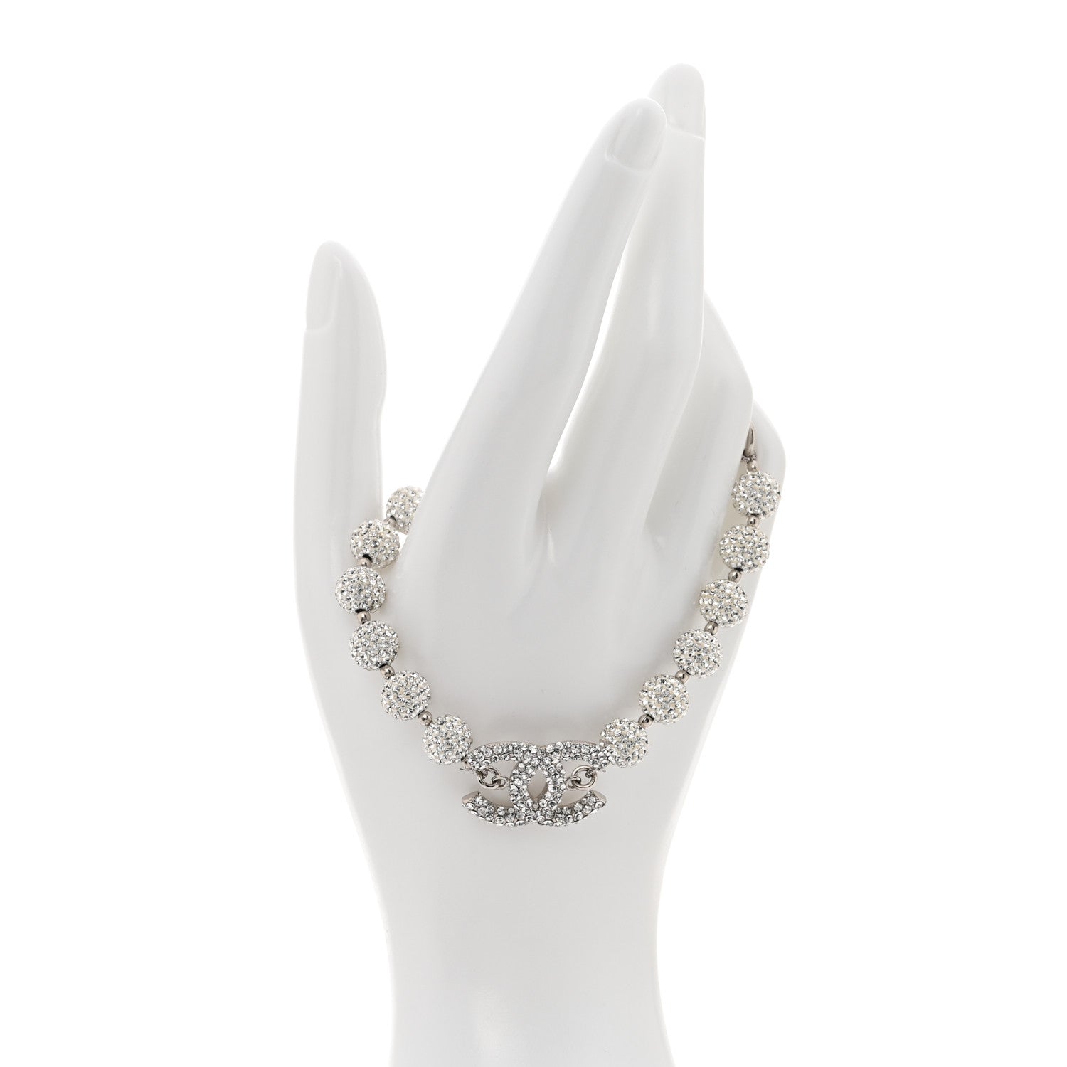 Chanel Crystal CC Ball Bracelet Silver 2 of 5