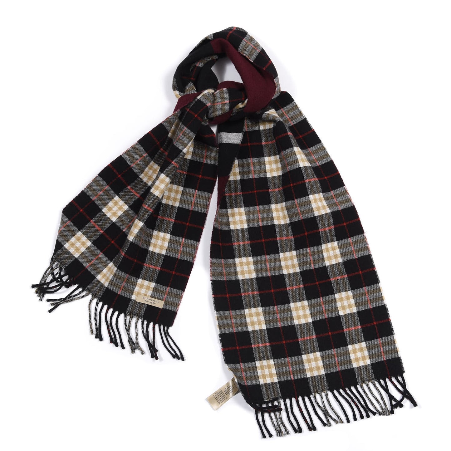 Wool Cashmere Stripe and Check Reversible Scarf Black