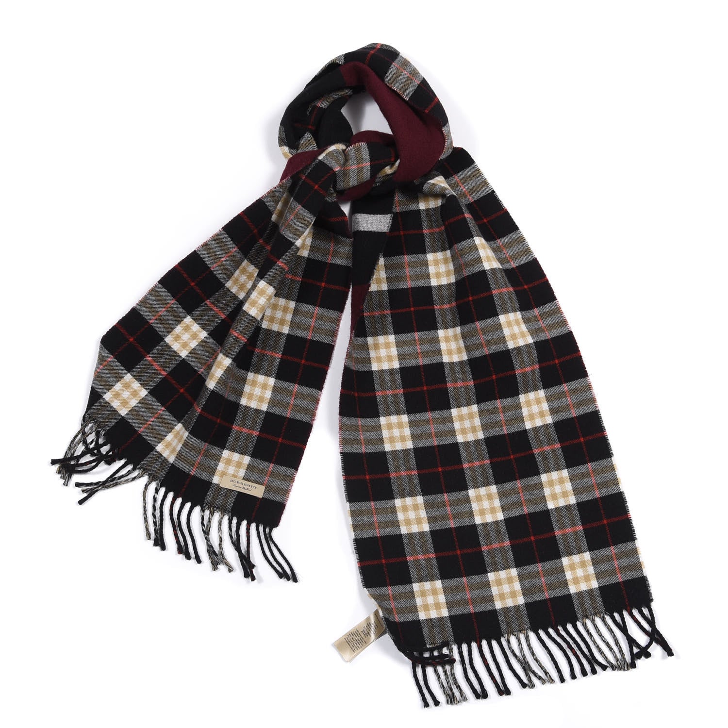 Burberry Wool Cashmere Stripe and Check Reversible Scarf Black 1 of 4