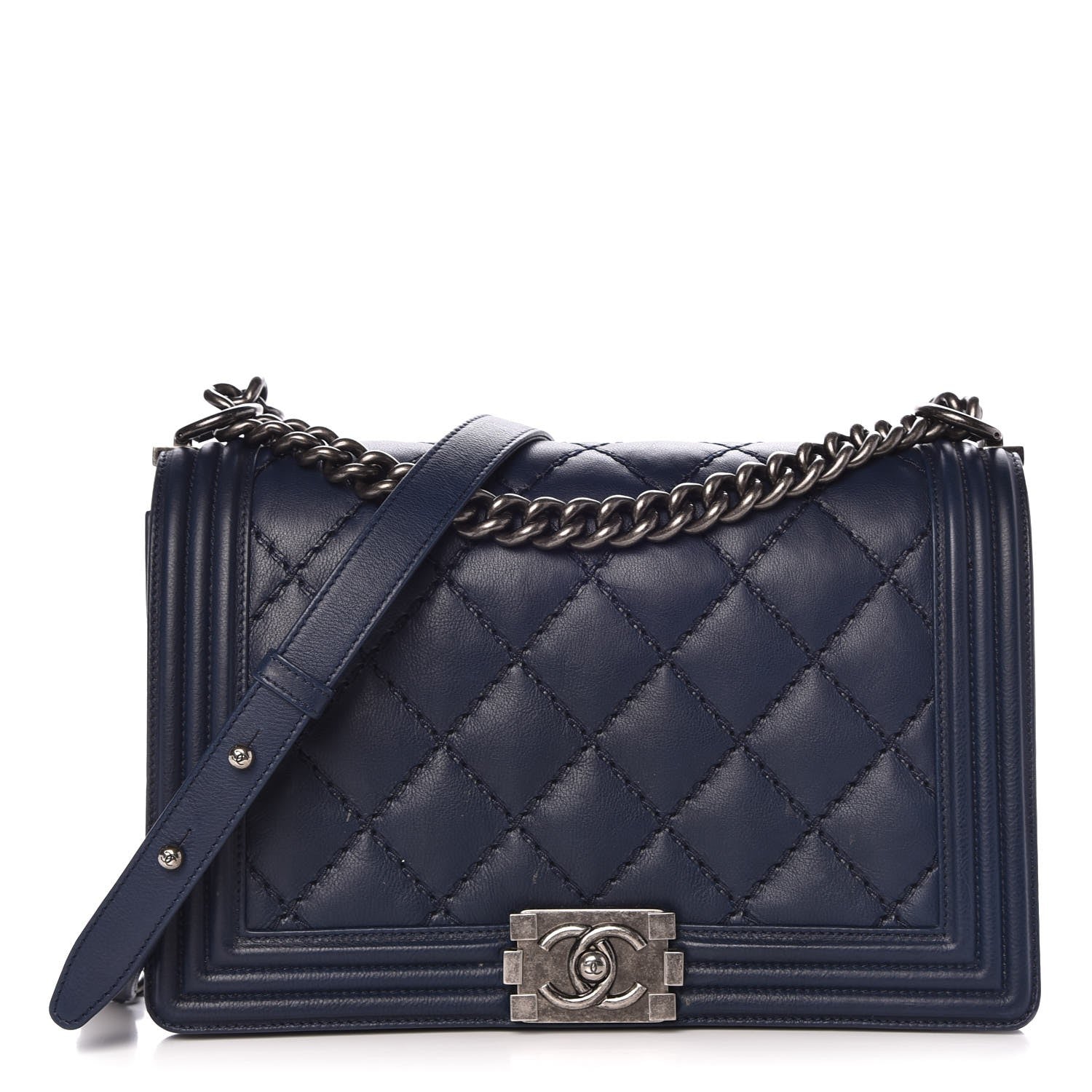 Chanel Calfskin Double Stitch New Medium Boy Flap Marine 1 of 10
