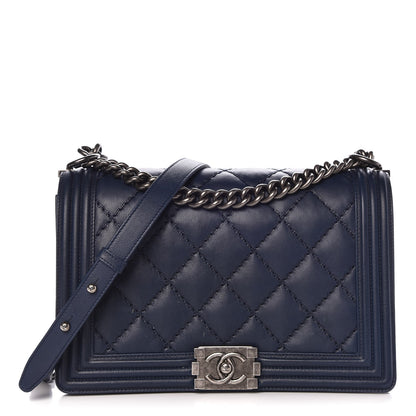 Chanel Calfskin Double Stitch New Medium Boy Flap Marine 1 of 10