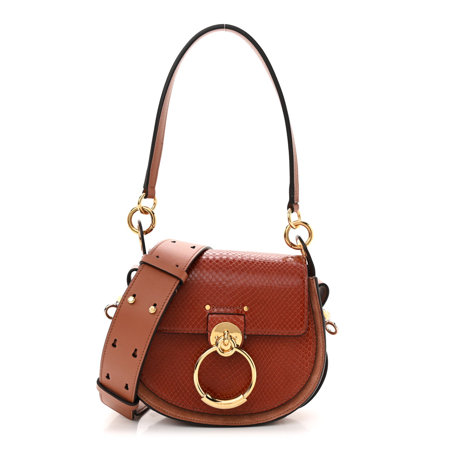 Chloe Calfskin Python Embossed Small Tess Bag Sepia Brown 1 of 11