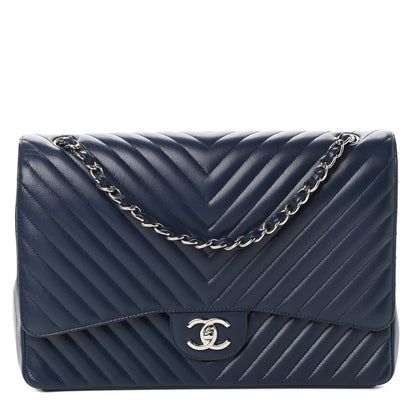 Chanel Caviar Chevron Quilted Maxi Double Flap Navy 1 of 10