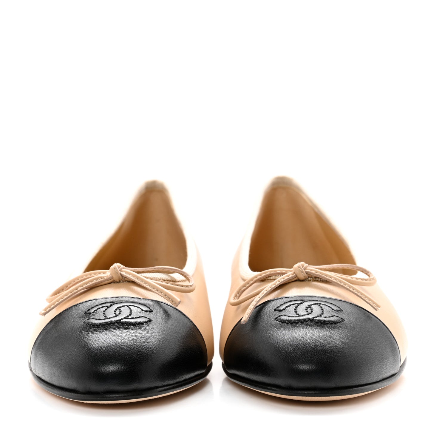 Lambskin Cap Toe Ballerina Flats 38.5 Beige Black