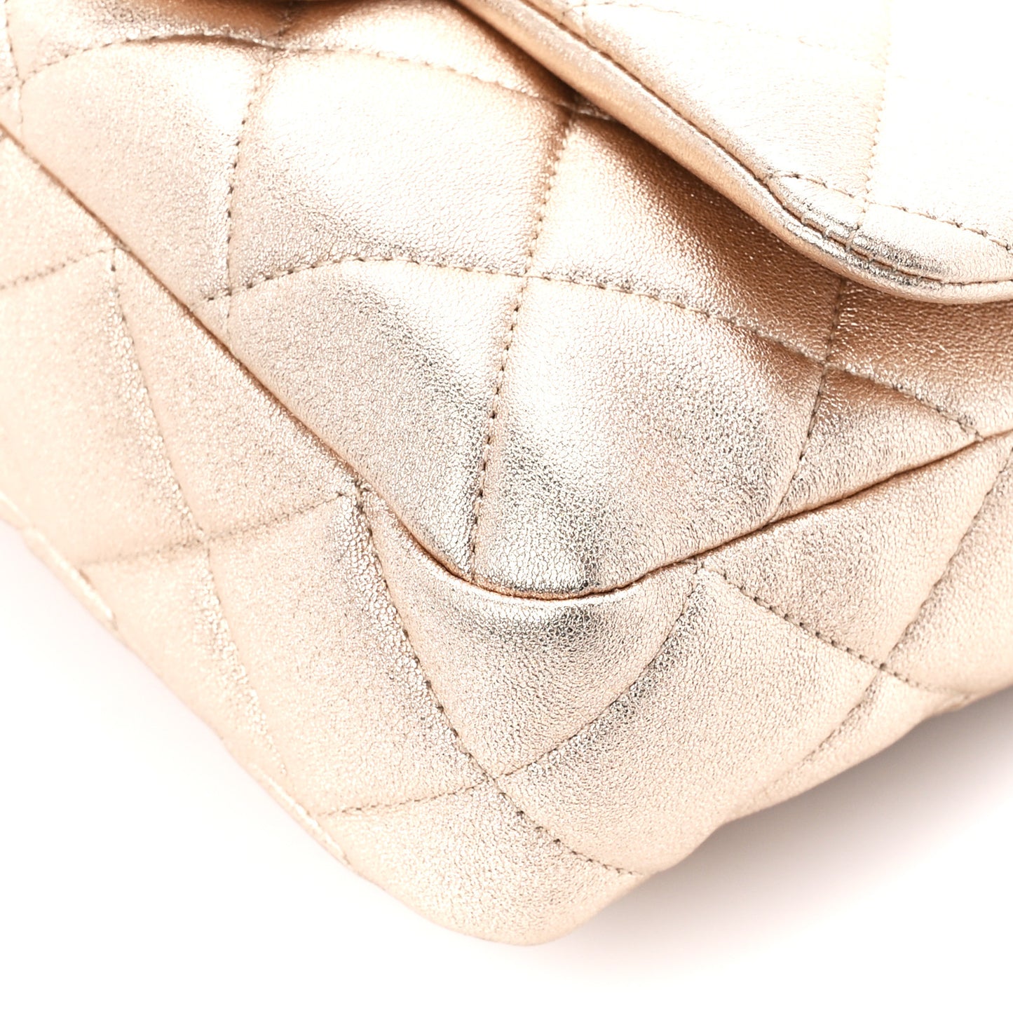 Metallic Lambskin Lacquered Quilted Small Flap Gold