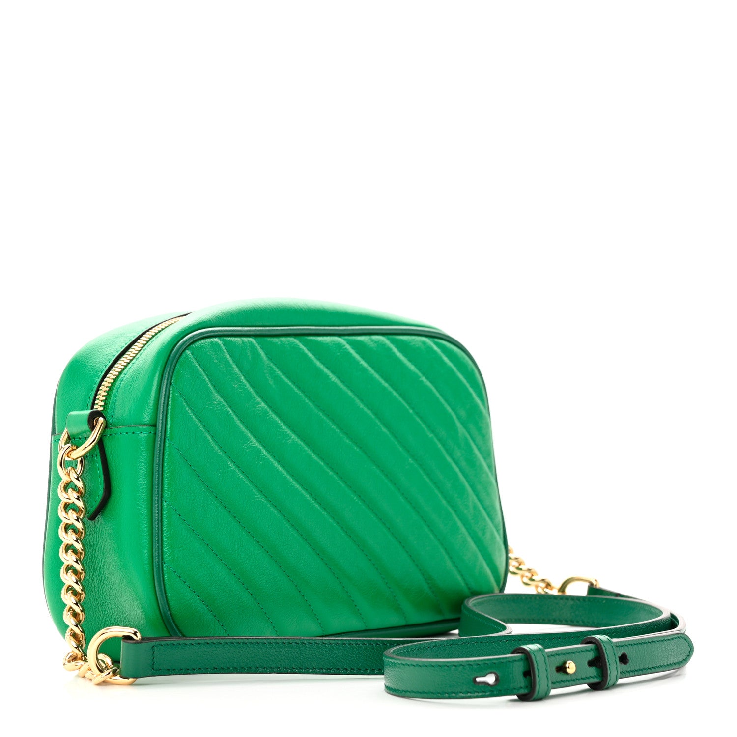 Gucci Azalea Calfskin Enamel Matelasse Diagonal Small Torchon GG Marmont Chain Shoulder Bag New Shamarock Emerald 3 of 12