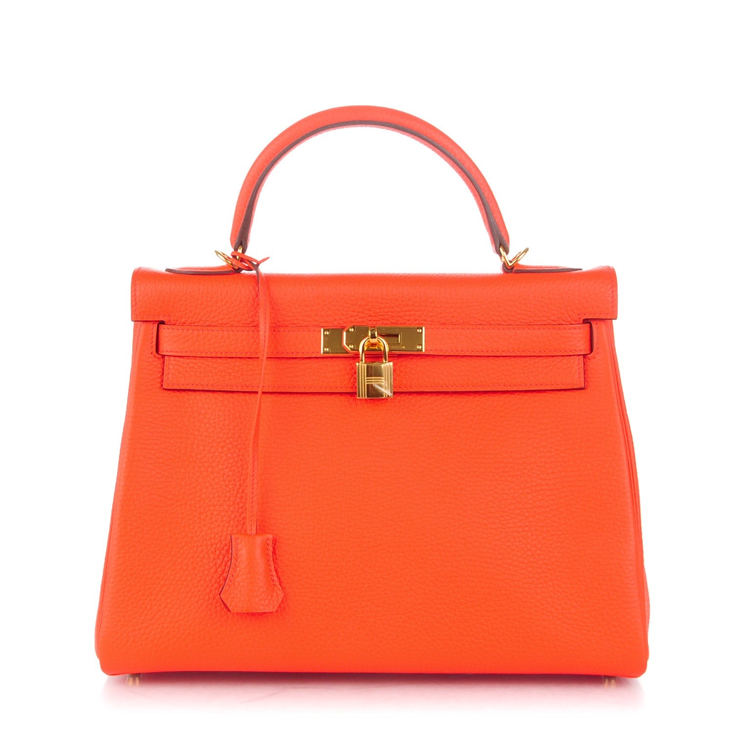 Hermes Taurillon Clemence Kelly Retourne 32 Orange Poppy 1 of 28