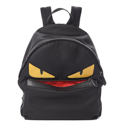 Fendi Nylon Vitello Elite Monster Eyes Rounded Backpack Black Yellow 1 of 11