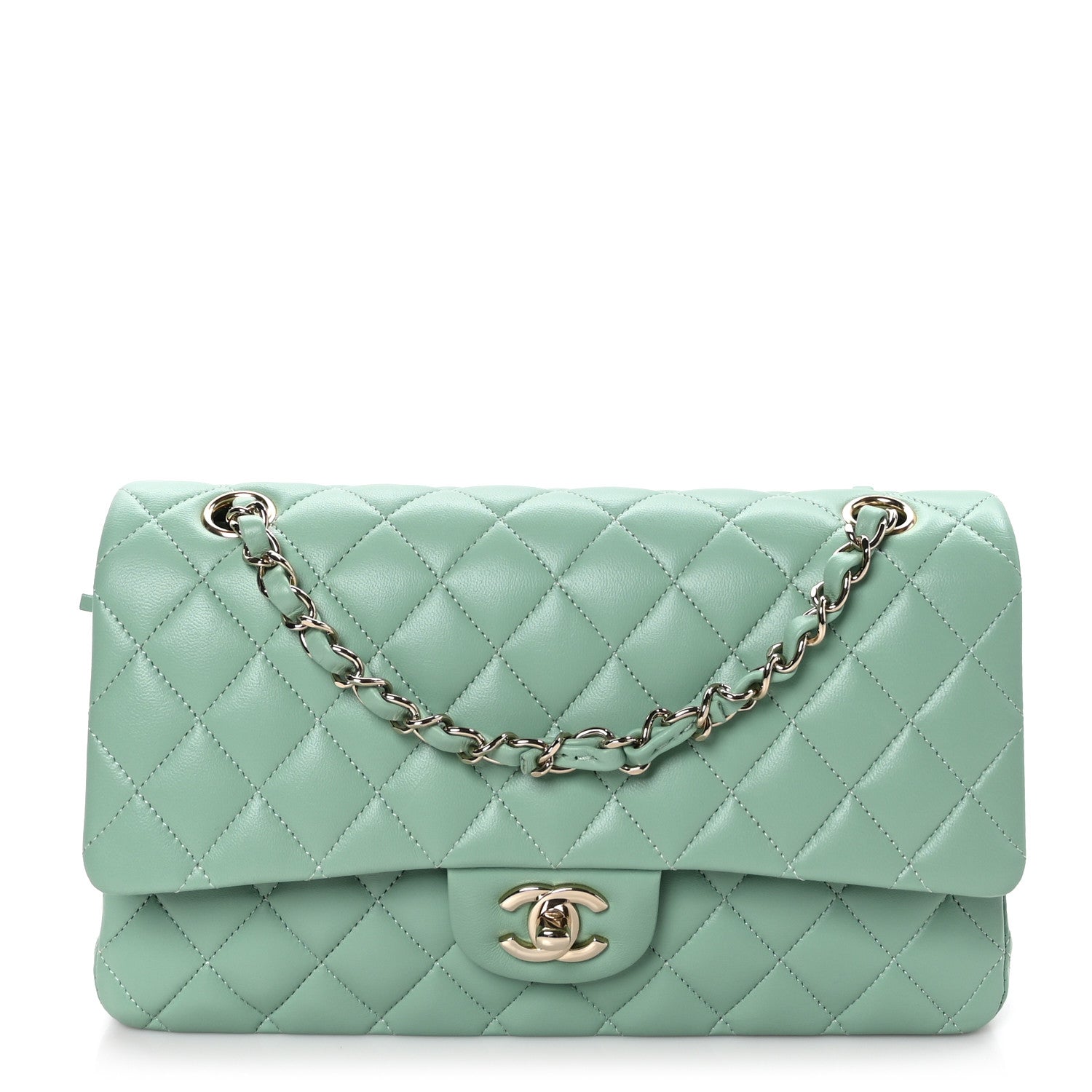 Chanel Lambskin Quilted Medium Double Flap Light Green 1 of 11