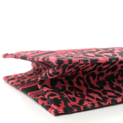Christian Dior Canvas Mizza Embroidered Medium Leopard Book Tote Fuchsia Multicolor 9 of 12