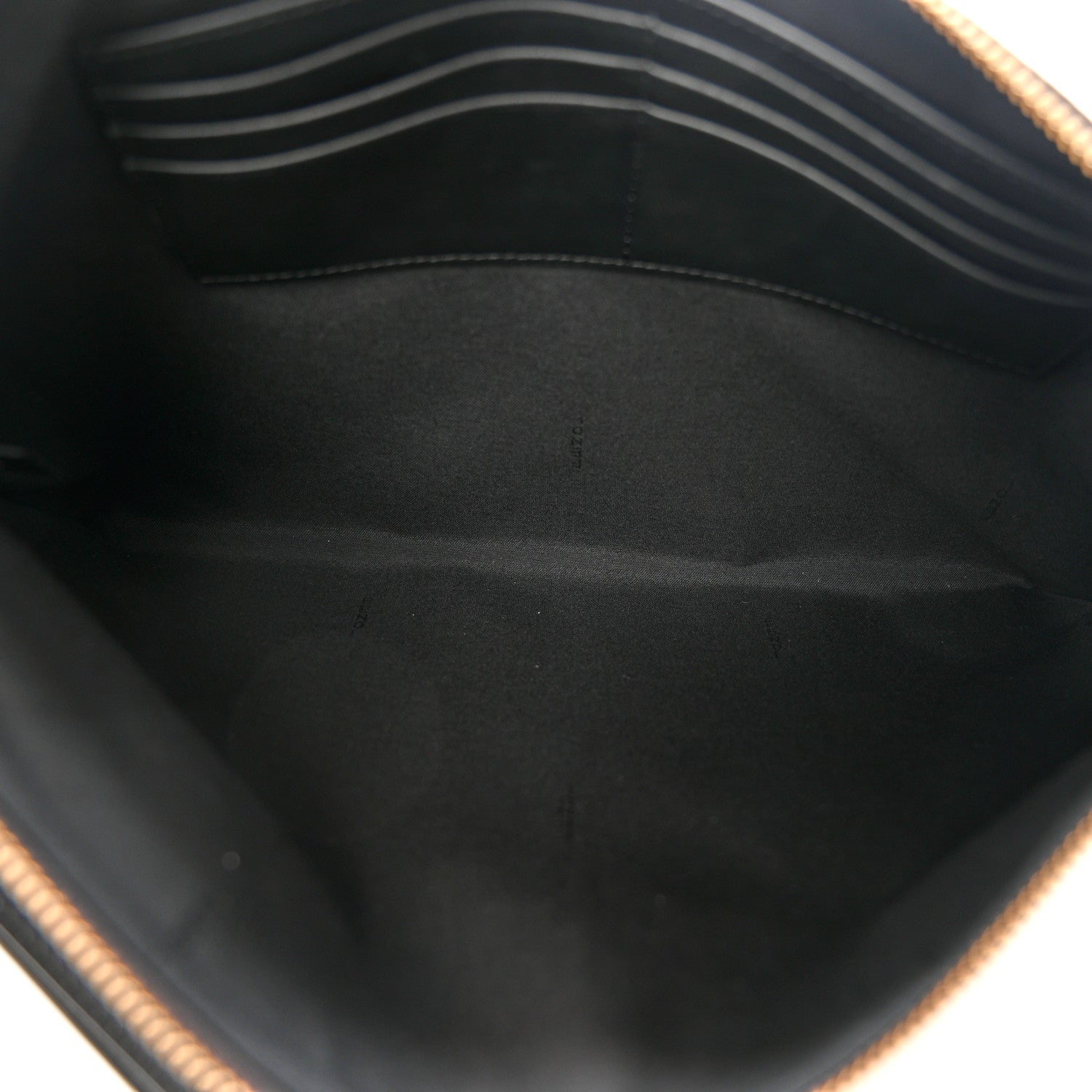 Fendi Glazed Fabric Vitello Century FF 1974 Stamp Patch Large Flat Pouch Mogano Panna Black 5 of 7
