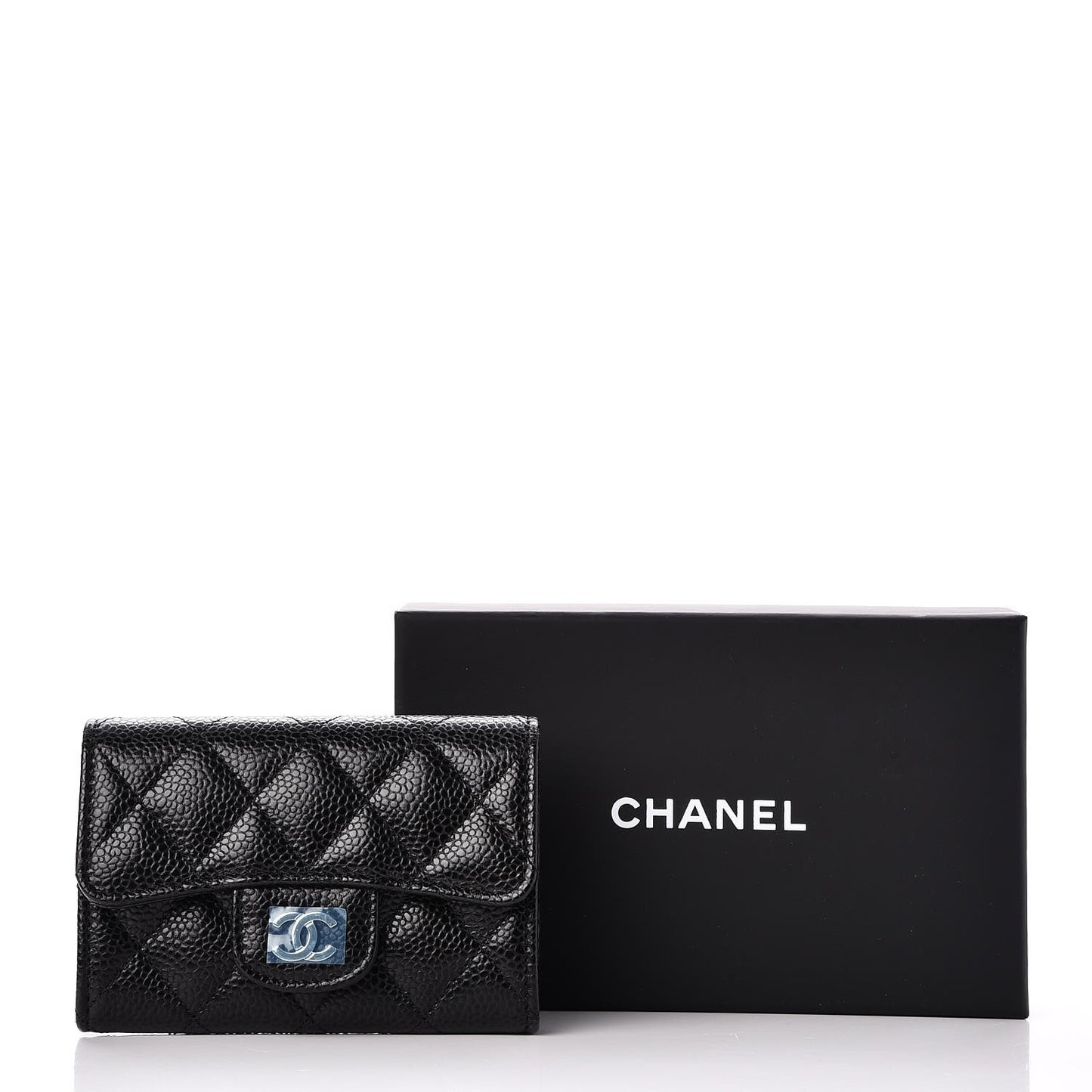 Caviar Quilted Flap Card Holder Black