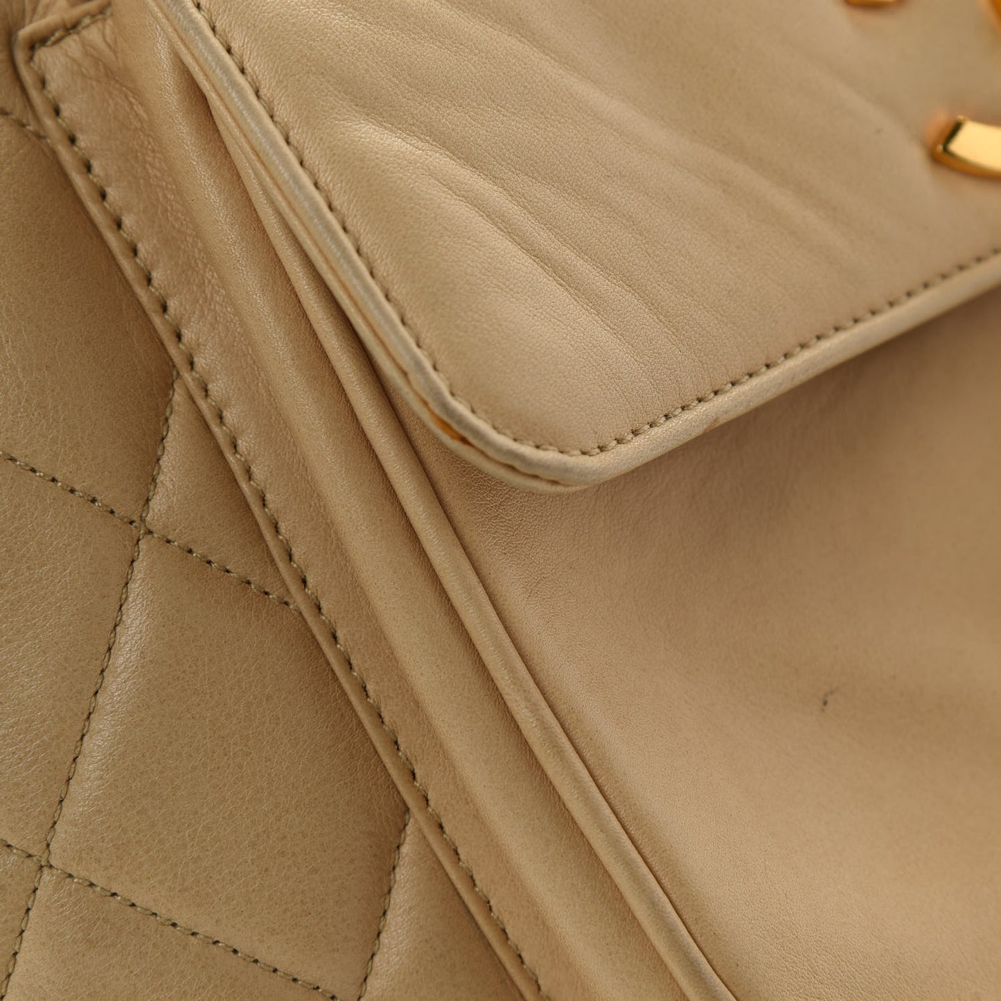 Lambskin Quilted Drawstring Backpack Beige
