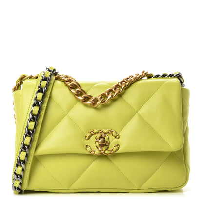 Chanel Shiny Lambskin Quilted Medium Chanel 19 Flap Neon Yellow 1 of 12
