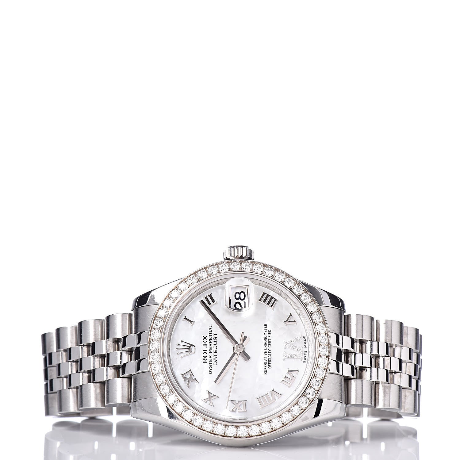 Rolex Stainless Steel 18K White Gold Diamond Mother of Pearl 31mm Oyster Perpetual Datejust Watch Roman 178384 3 of 7