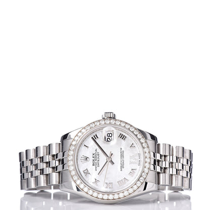 Rolex Stainless Steel 18K White Gold Diamond Mother of Pearl 31mm Oyster Perpetual Datejust Watch Roman 178384 3 of 7