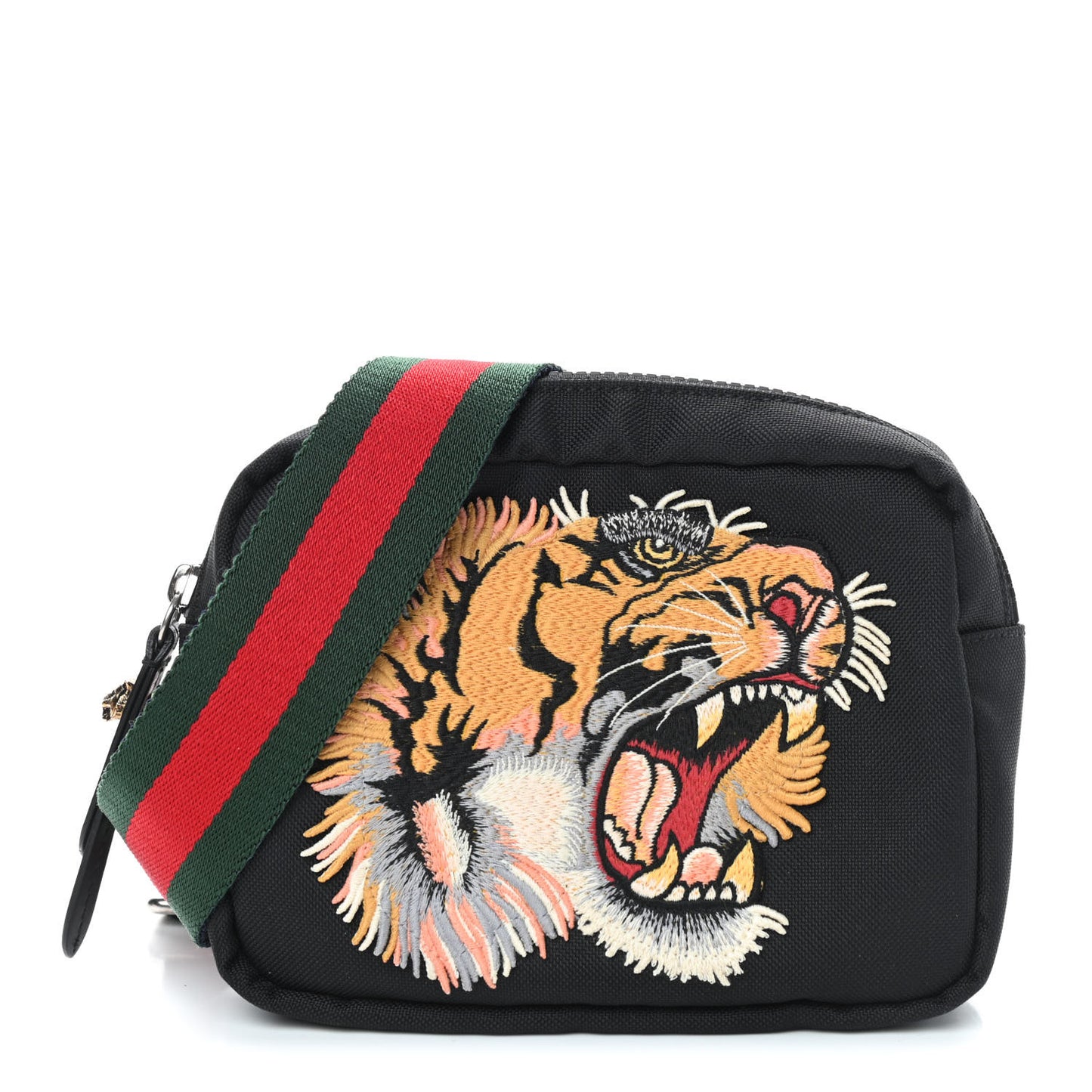 Canvas Web Tiger Embroidered Messenger Bag Black