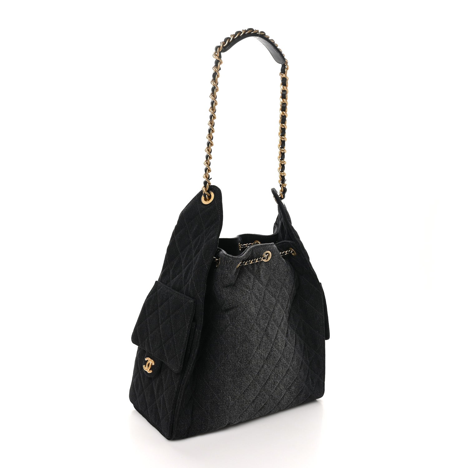Chanel Washed Denim Quilted Medium Chanel 25 Handbag Black 4 of 12