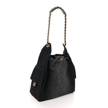 Chanel Washed Denim Quilted Medium Chanel 25 Handbag Black 4 of 12