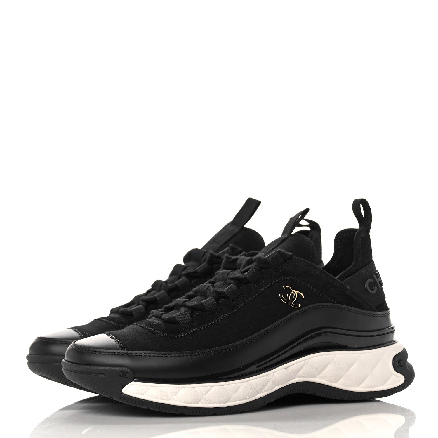 Chanel Velvet Calfskin Mixed Fibers CC Sneakers 37 Black 3 of 8
