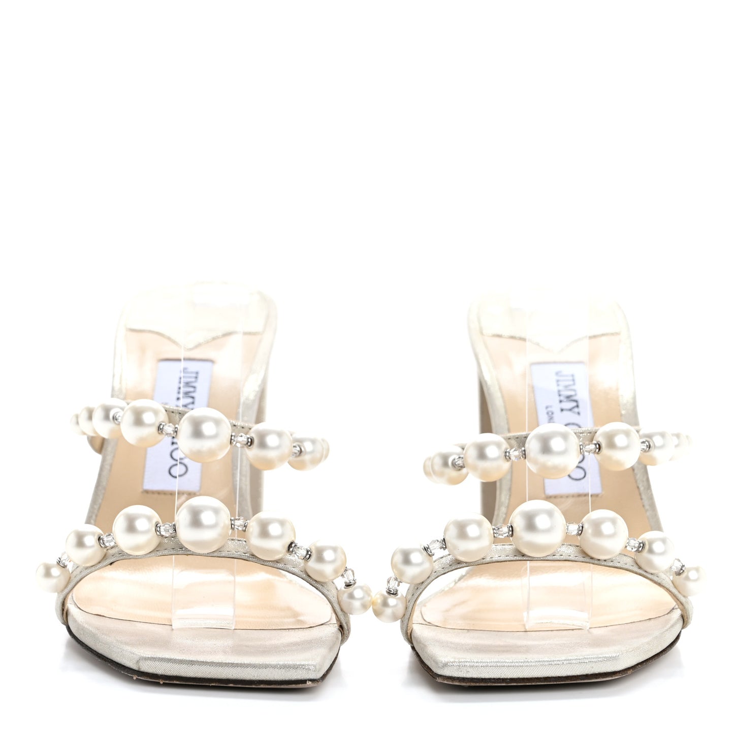 Shimmer Suede Pearl Embellished Amara 85 Mule Sandals 37 Champagne White