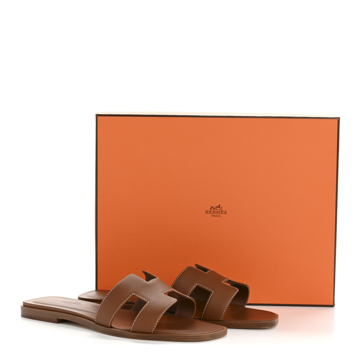 Hermes Box Calfskin Oran Sandals 37.5 Gold 10 of 10