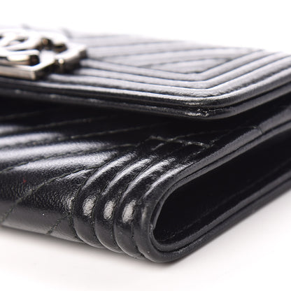 Chanel Lambskin Chevron Quilted Boy Card Holder Wallet Black 12 of 14