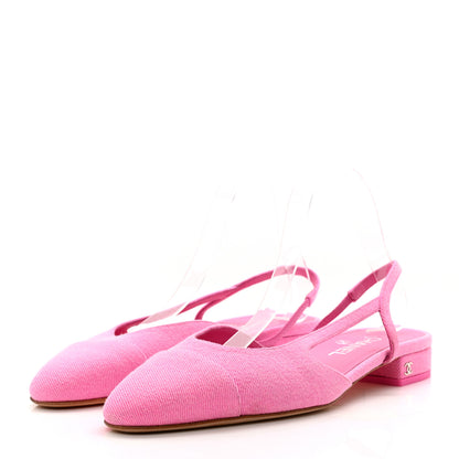 Chanel Denim Cap Toe CC Slingback Flat 40 Neon Pink 3 of 8