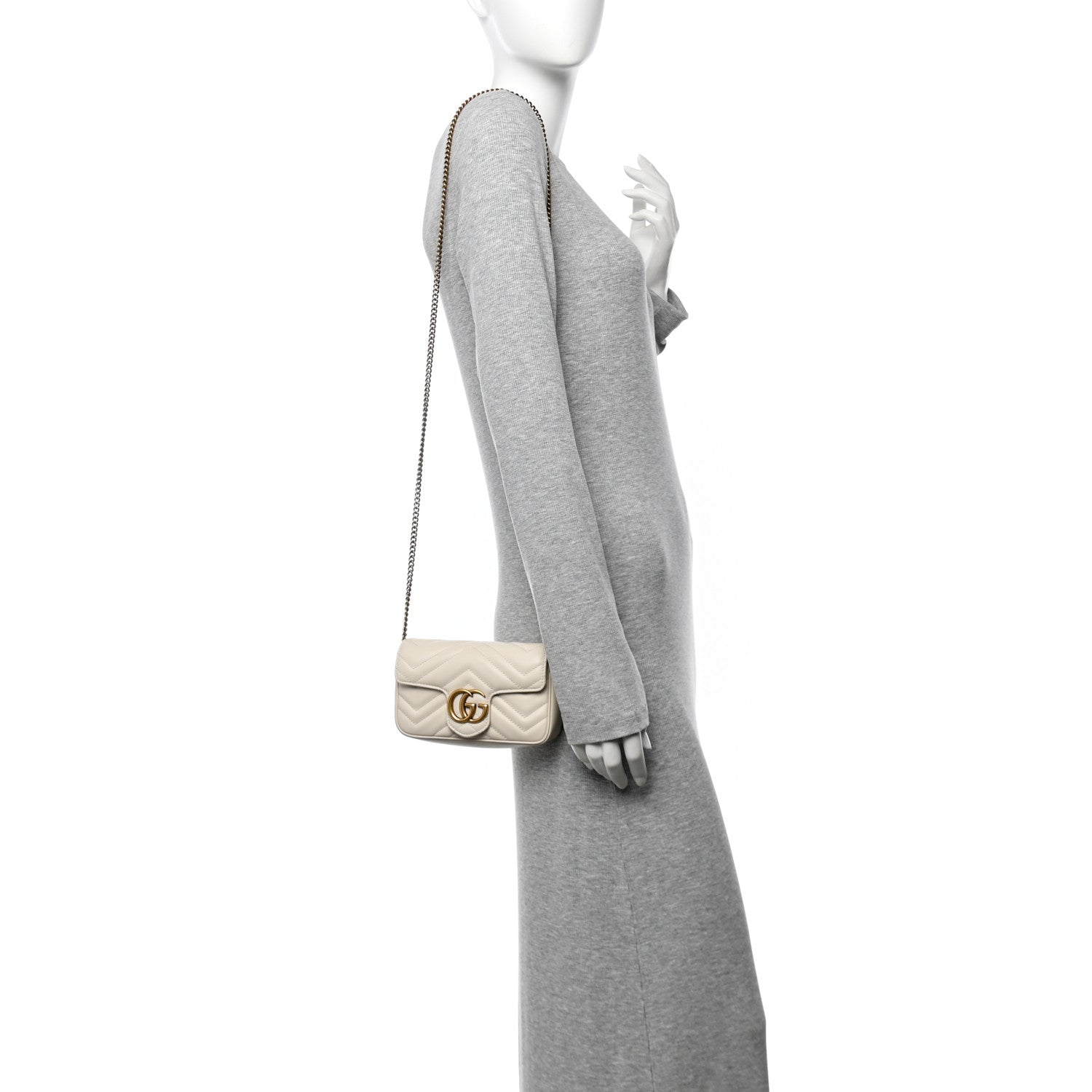 Gucci Calfskin Matelasse Super Mini GG Marmont Shoulder Bag White 2 of 10