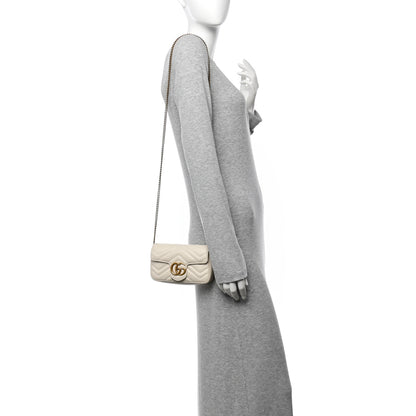 Gucci Calfskin Matelasse Super Mini GG Marmont Shoulder Bag White 2 of 10