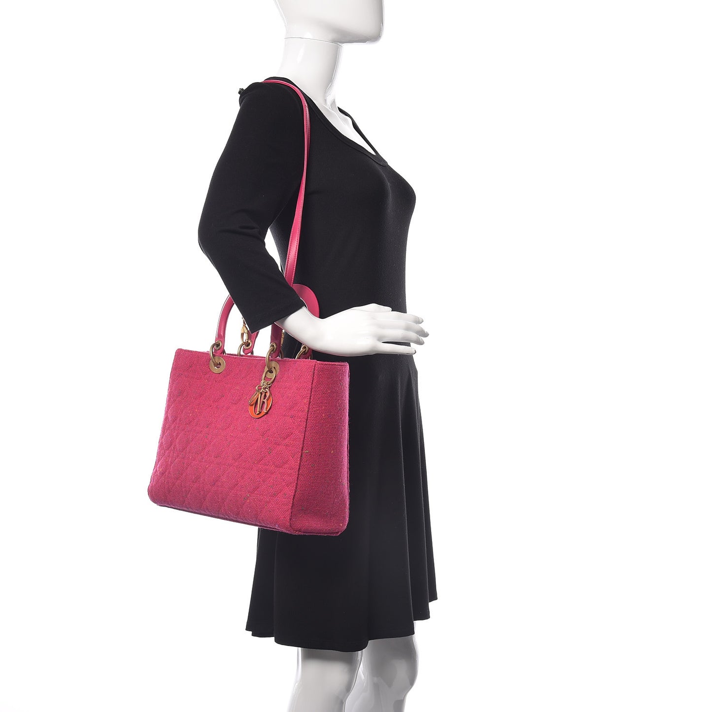 Tweed Cannage Large Lady Dior Rose Moyen