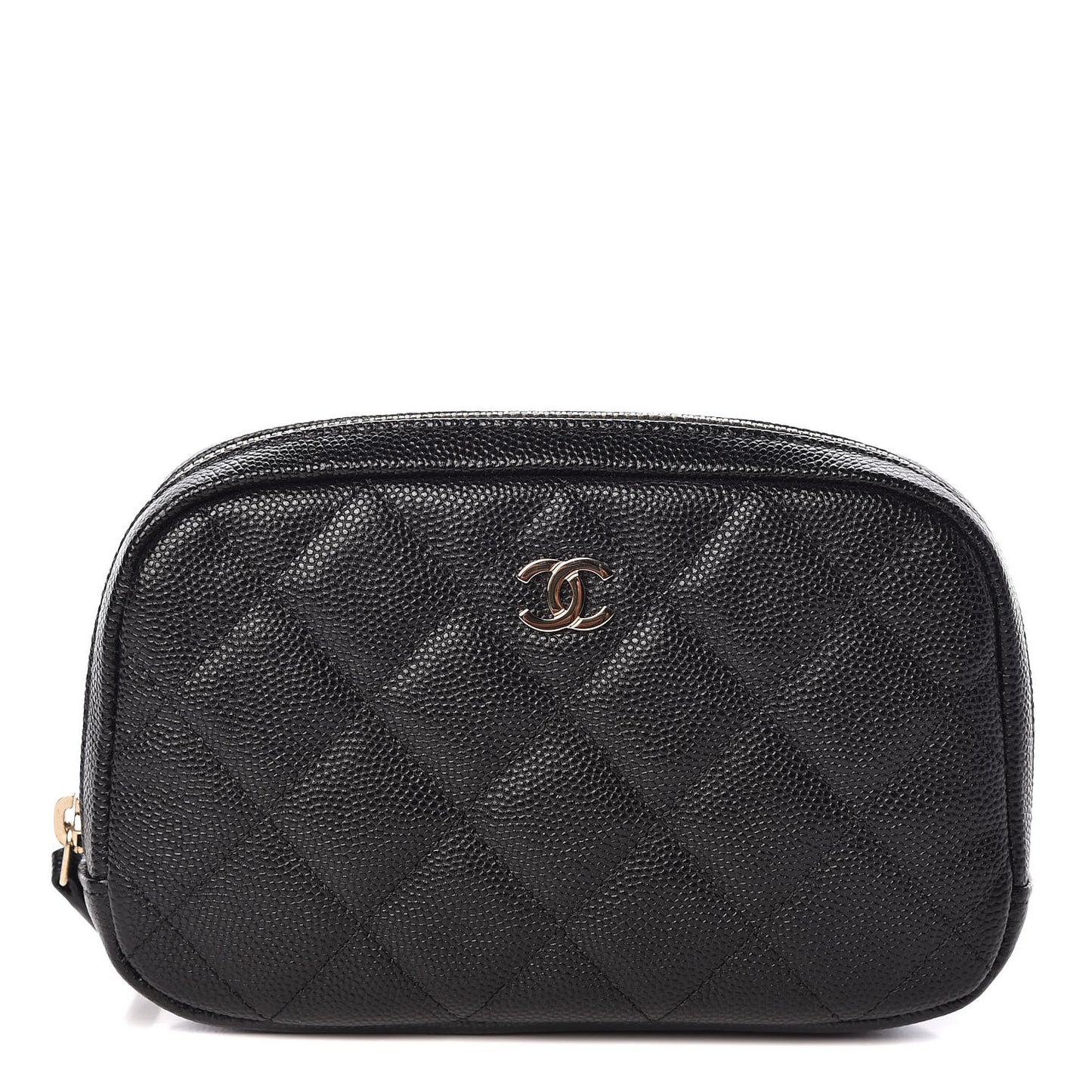 Caviar Quilted Small Curvy Pouch Cosmetic Case Black