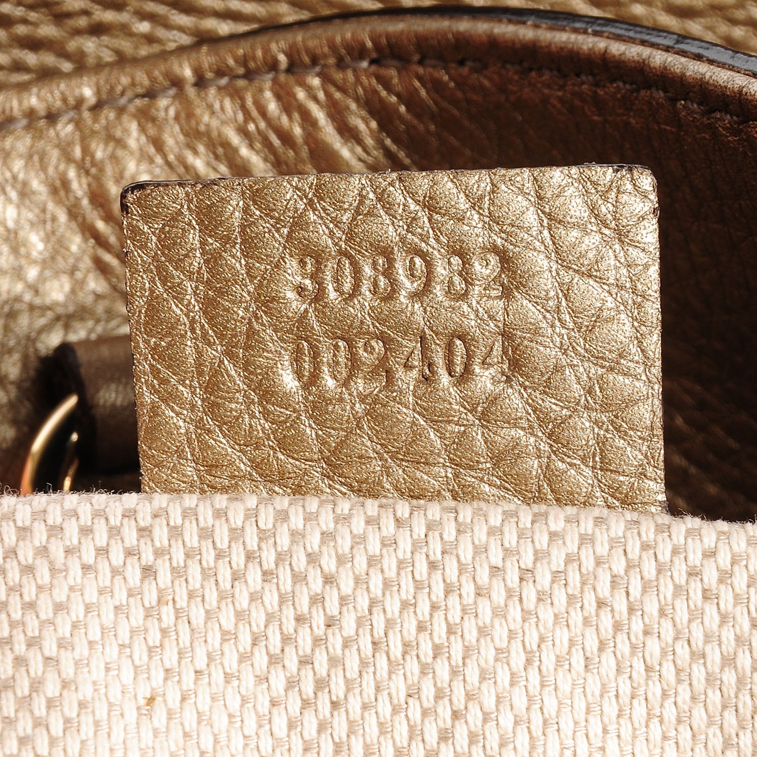 Gucci Metallic Pebbled Calfskin Medium Soho Chain Shoulder Bag Golden Beige 9 of 9