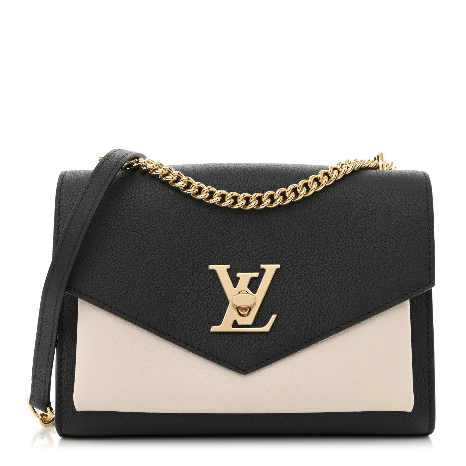 Louis Vuitton Soft Calfskin Mylockme Chain Bag BB Black Creme 1 of 10