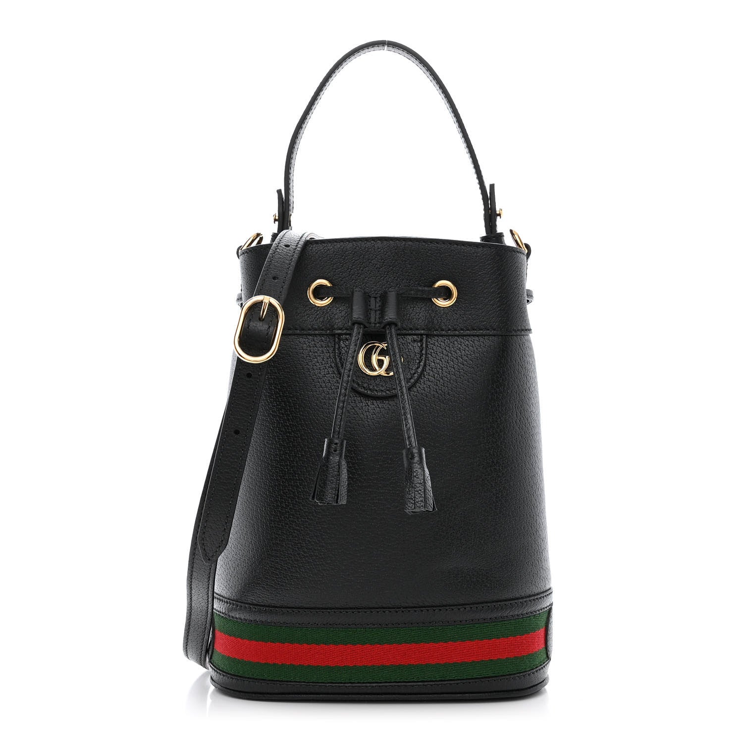 Gucci Glazed Textured Calfskin Web Small Ophidia Bucket Bag Black 1 of 10