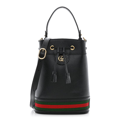 Gucci Glazed Textured Calfskin Web Small Ophidia Bucket Bag Black 1 of 10