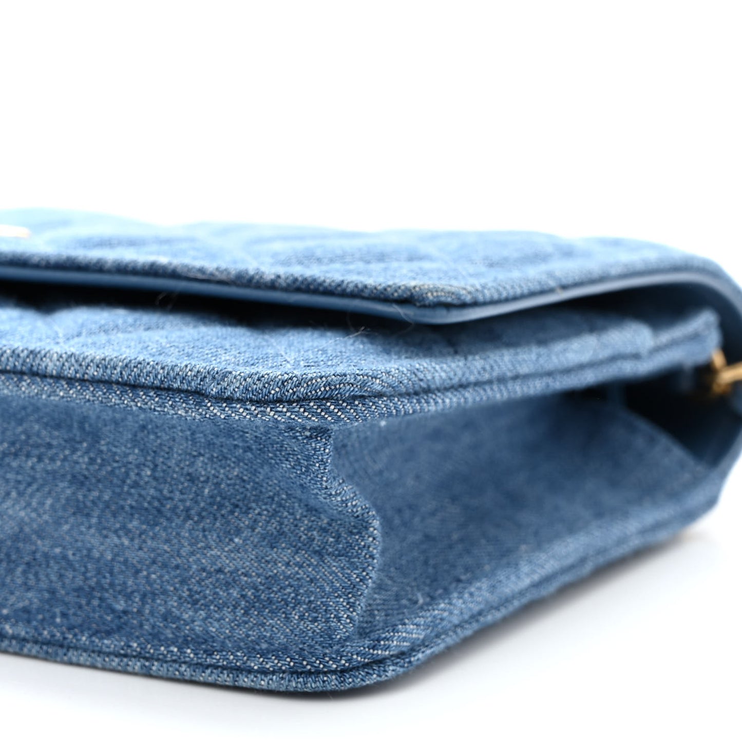 Denim Quilted CC Pearl Crush Wallet on Chain WOC Blue