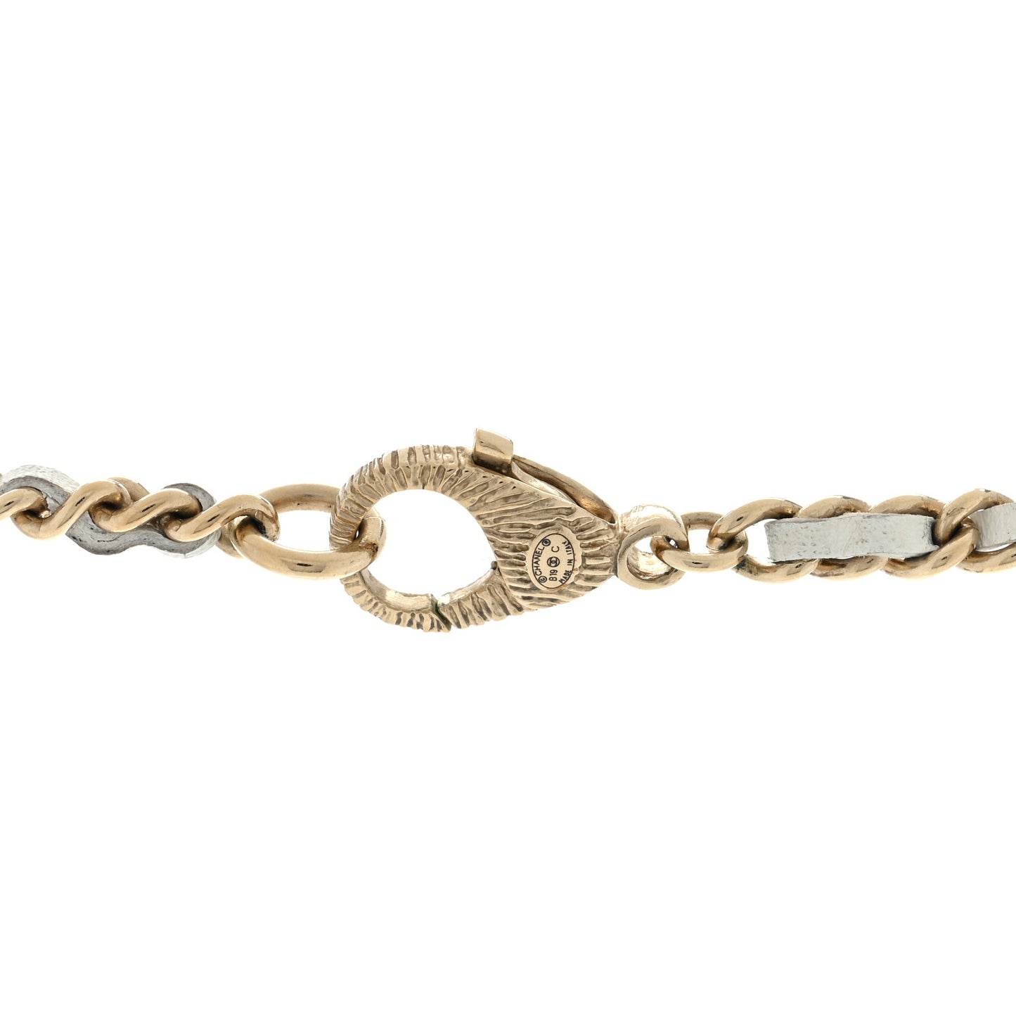 Pearl Crystal Lambskin Chain CC Necklace White Gold