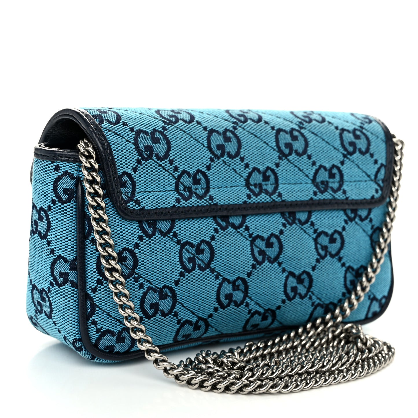 Monogram Multicolor Matelasse Diagonal Super Mini GG Marmont Shoulder Bag Light Blue